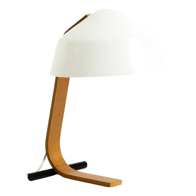 Vintage Space Age Plywood Table Lamp with Plastic Shade from Temde Leuchten, 1960s For Sale