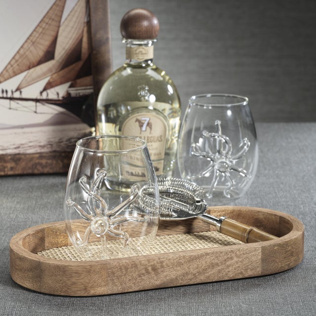 Glass Octopus Stemless Glasses, Set of 6 For Sale - Image 7 of 8