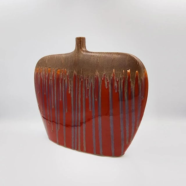 Mid-Century Modern 1970s Gorgeous Polichrome Red and Brown Lava Vase in Ceramic. Made in Germany For Sale - Image 3 of 6