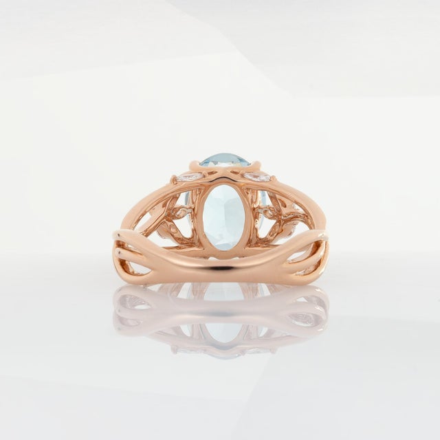 Metal 2Ct Aquamarine Ring With Lab Created Diamonds: Solid 14k Gold, Size 6.75 For Sale - Image 7 of 8