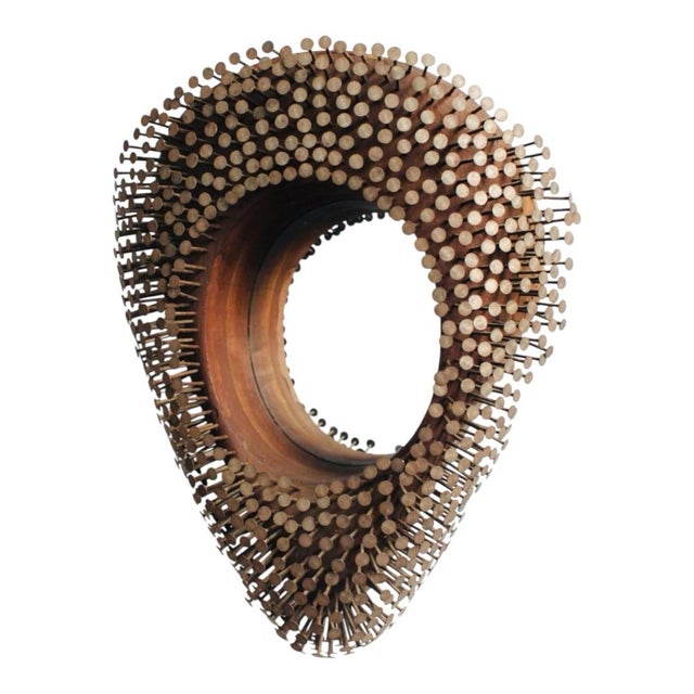 Folk Art Antique Folk Art Mirror With Nails For Sale - Image 3 of 8