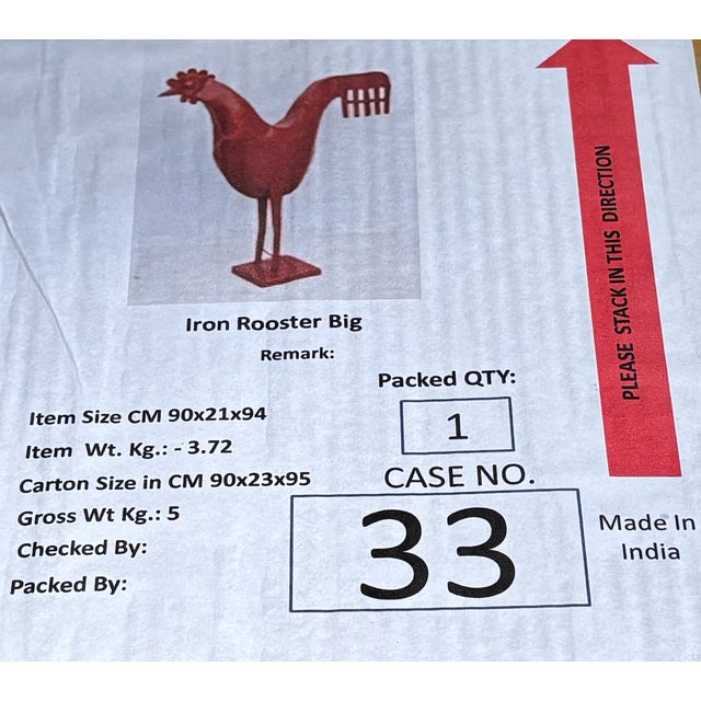 Art Deco Red Metal Rooster For Sale - Image 3 of 3