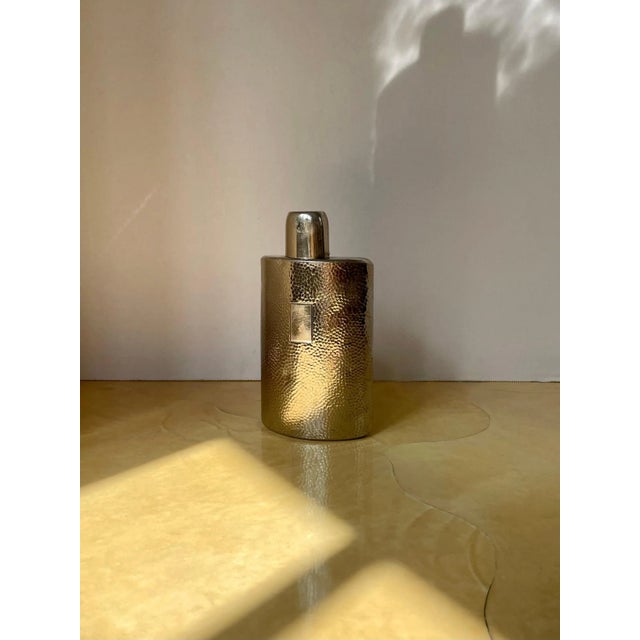 Metal Hammered Silver Plate Hip Flask with Drinking Cup For Sale - Image 7 of 13