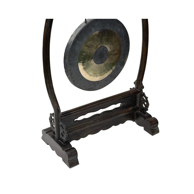 Chinese Distressed Brown Dragon Head Wood Figure Gong Display Rack For Sale In San Francisco - Image 6 of 10