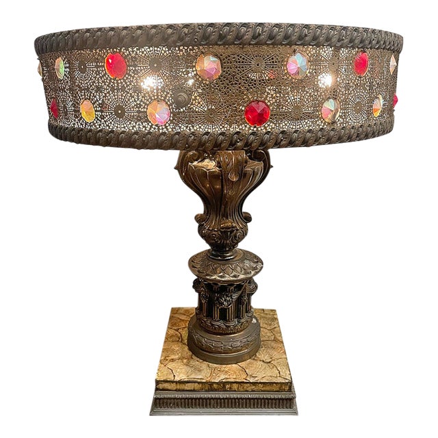 Vintage 60s Illuminated Capiz Shell & Jewels Accent Table For Sale
