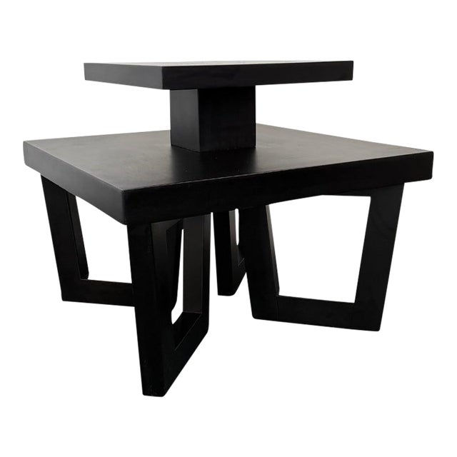 1940s Art Deco Black Lacquered Tiered Side Table in the Style of Paul Frankl For Sale
