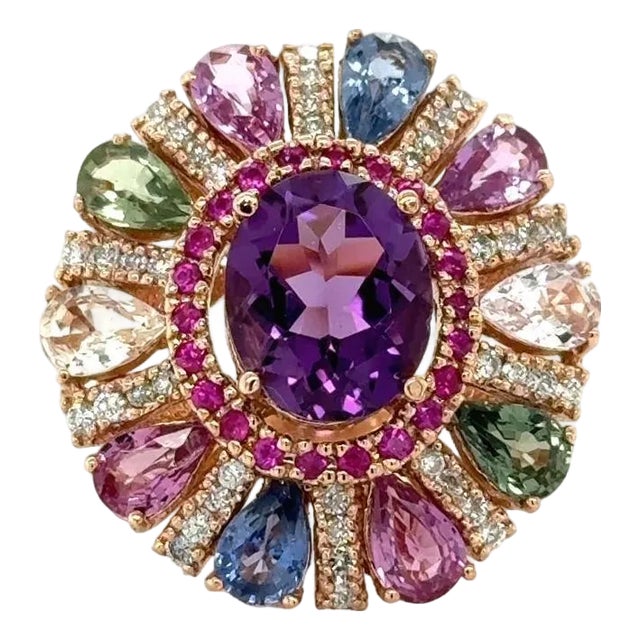 7.87 Carat Natural Amethyst Sapphire and Diamond Rose Gold Cocktail Ring, Size 7 For Sale