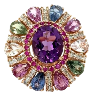 7.87 Carat Natural Amethyst Sapphire and Diamond Rose Gold Cocktail Ring, Size 7