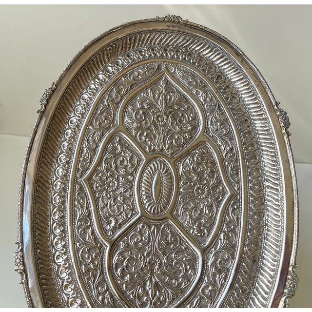 Oval Serving Tray in Silver, 1960s For Sale - Image 6 of 10