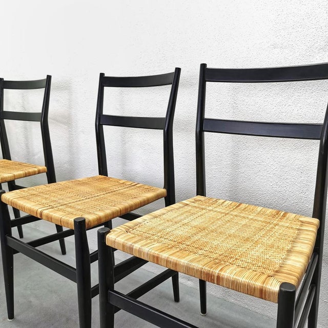 Black Mod. 646 Dining Chairs in Black Ash and Straw by Gio Ponti for Cassina, 1952, Set of 4 For Sale - Image 8 of 18