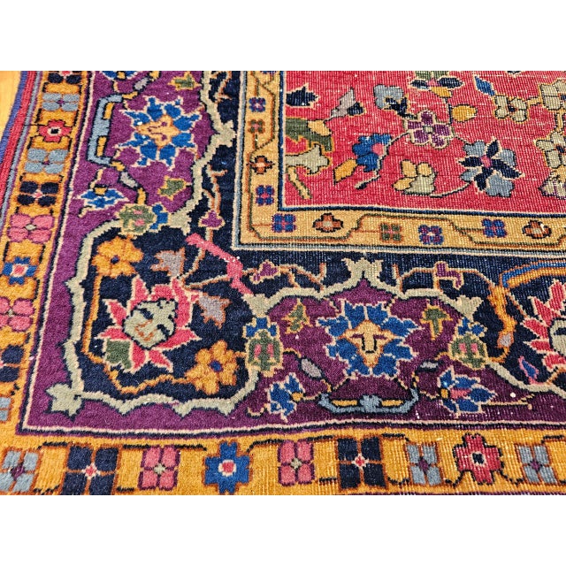 19th Century Indian Agra Rug, Wool Pile, Allover Floral Design, Square, 7' x 7' For Sale - Image 10 of 13
