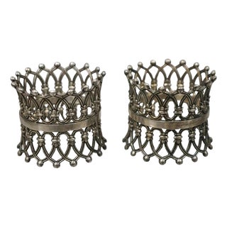 Antique English Victorian Silver Plated Fretwork Crown Napkin Rings - A Pair For Sale