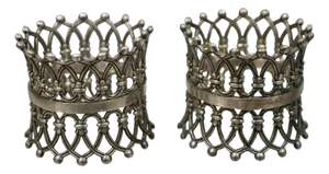 Antique English Victorian Silver Plated Fretwork Crown Napkin Rings - A Pair
