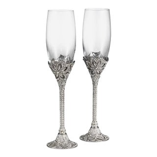 Olivia Riegel Windsor Swarovski Crystals Flute, Set of 2 For Sale