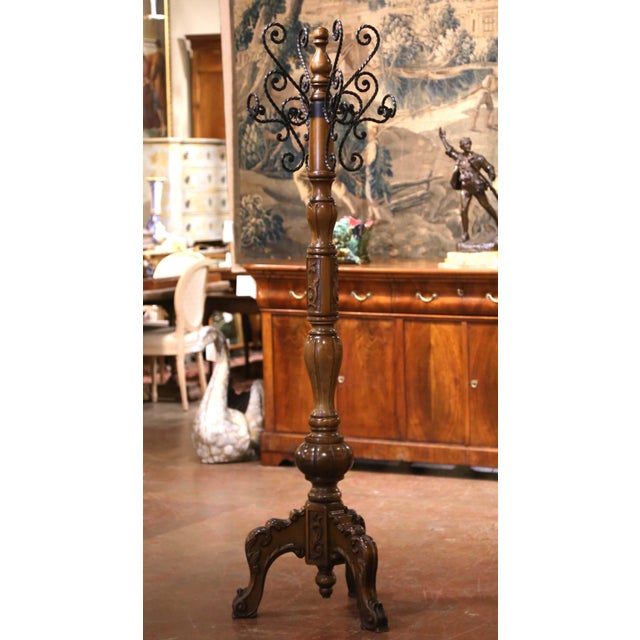 Early 20th Century French Louis XV Walnut and Wrought Iron Hall Tree For Sale In Dallas - Image 6 of 9
