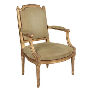 Louis XVI Style French Gilded Fauteuil or Armchair For Sale