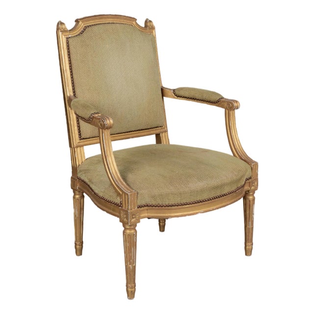 Louis XVI Style French Gilded Fauteuil or Armchair For Sale