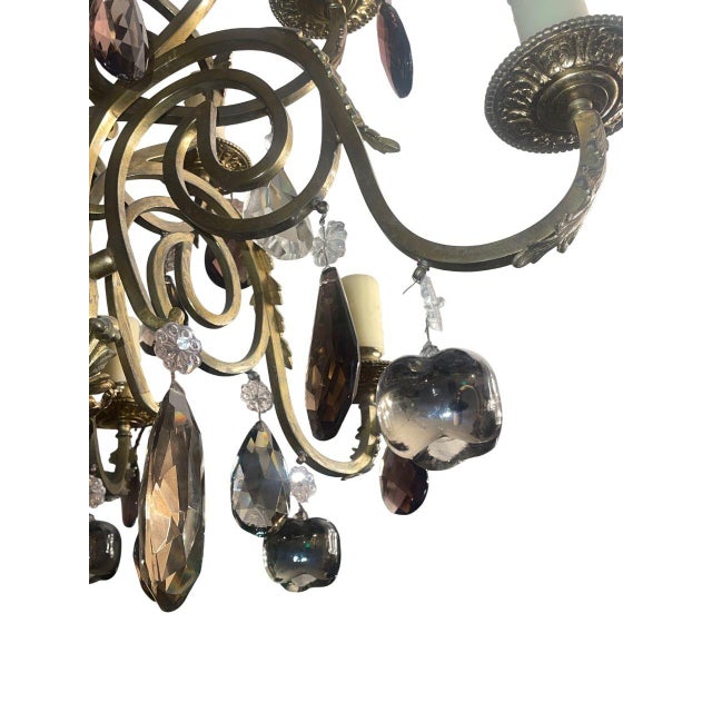 Metal French Early 20th Century Brass and Bronze Chandelier W Mixed Cut Crystal Colors For Sale - Image 7 of 9