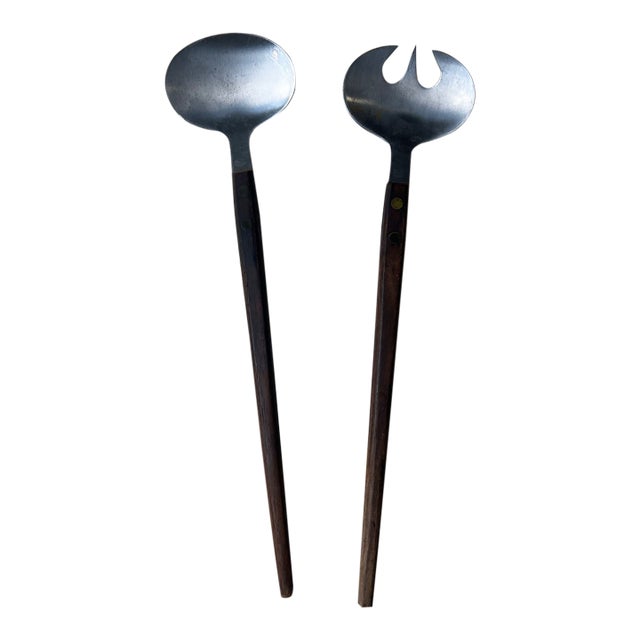1970s Mid-Century Modern Serving Utensils, Fork, and Spoon For Sale