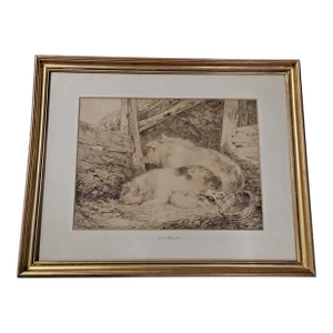 George Morland (1763-1804) "Piglets" Watercolor. Original Signed & Dated 1791