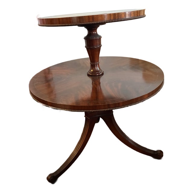 Vintage Solid Wood Two Tiered End Table For Sale
