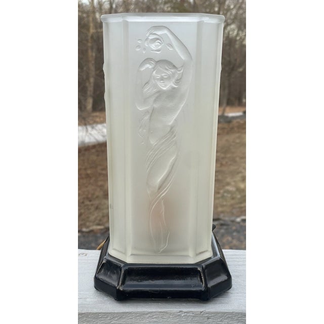 Antique Art Deco Tiffin Frost Glass Torchiere Lamp 1920 Nude Nouveau For Sale - Image 13 of 15