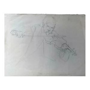 The Violinist, Antique Ellsworth Woodward Figurative Graphite Sketch Drawing