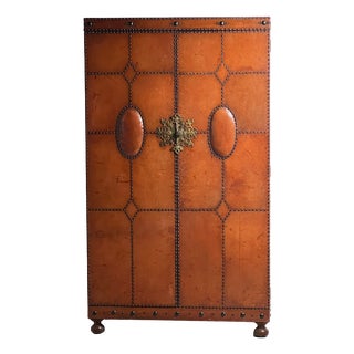 Spanish Leather Wardrobe with Studwork and Brass Lock, 1920s-1930s For Sale
