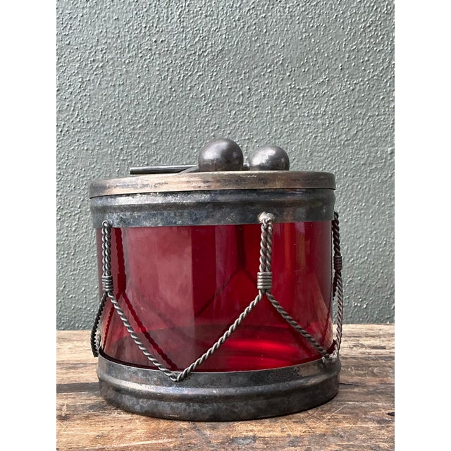 Vintage Glass Drum Lidded Jar For Sale In West Palm - Image 6 of 12