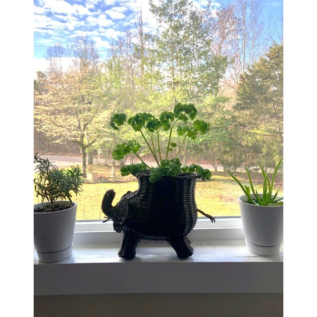 1970s 1970s Vintage Wicker Rattan Elephant Planter For Sale - Image 5 of 13