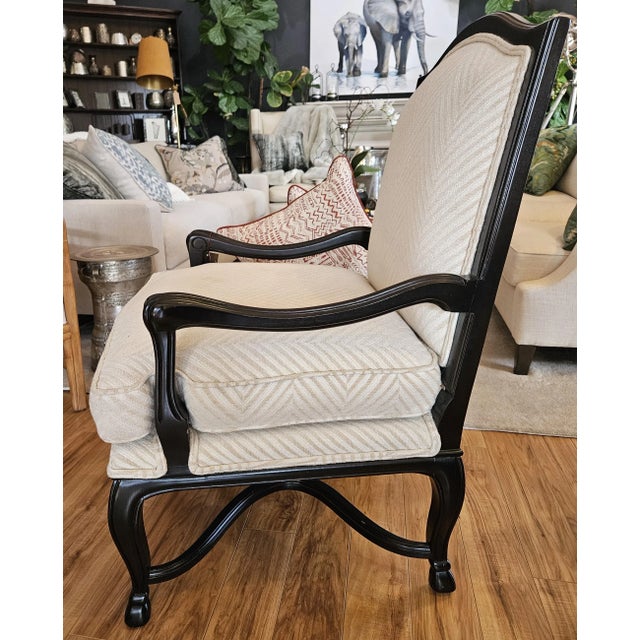 Transitional Black & Ivory Bergere Lounge Chair For Sale - Image 3 of 8