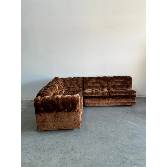 1970s Tufted Sectional in High Pile Chenille For Sale - Image 9 of 17