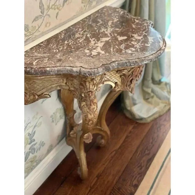 French Rare 18th Century Antique Marble & Wood Demi Lune Tables- A Pair For Sale - Image 3 of 11