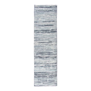 Modern Runner Rug in Soft Gray With Subtle Blue Tones and Linear Pattern For Sale