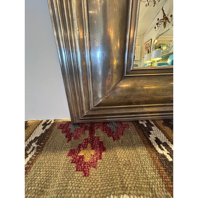 Rectangular Graduated Antiqued Metal Mirror With Pewter Silverplate Finish For Sale - Image 9 of 9