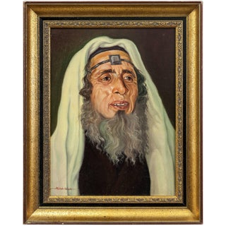 Sandor Molnar, Rabbi with Tefillin, Judaica Portrait, 20th Century For Sale
