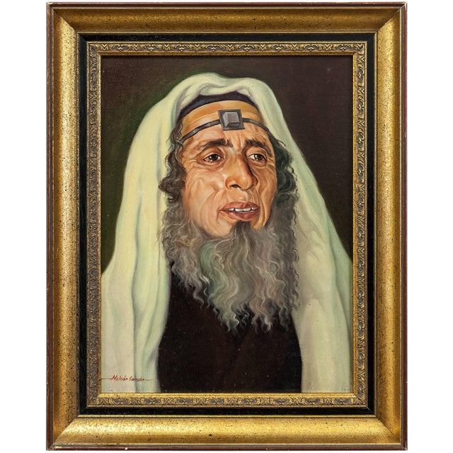 Sandor Molnar, Rabbi with Tefillin, Judaica Portrait, 20th Century For Sale