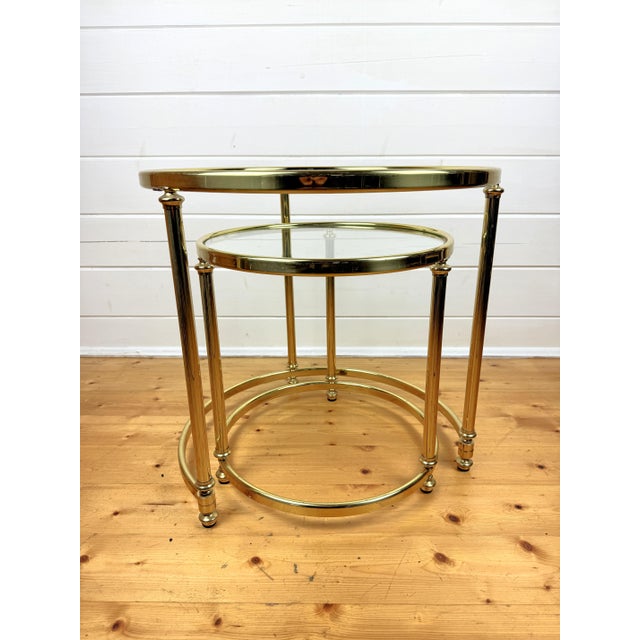 Mid-Century Modern Vintage Nesting Tables in Brass and Glass, 1970s, Set of 2 For Sale - Image 3 of 14