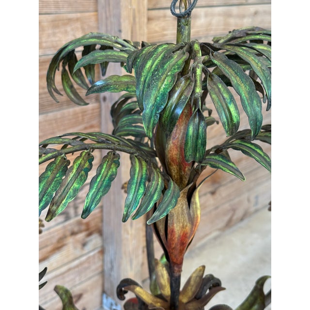 Mid-20th Century Italian Regency Tole Palm Chandelier – Six-Light Fixture With Verdigris Finish For Sale In Naples, FL - Image 6 of 12