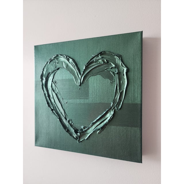 Abstract Metallic Green Abstract Heart Painting For Sale - Image 3 of 7