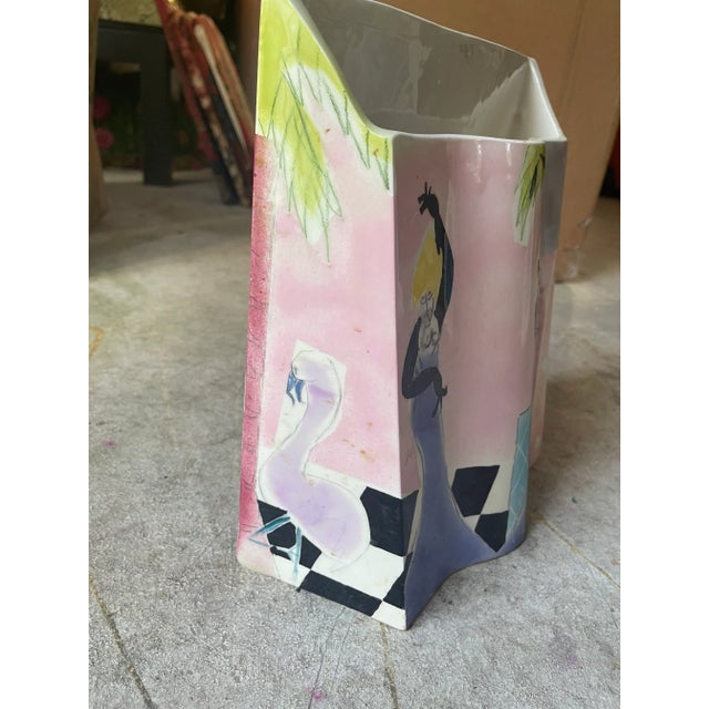 1980s Postmodern Handpainted Vase by Riki Moss For Sale - Image 5 of 7