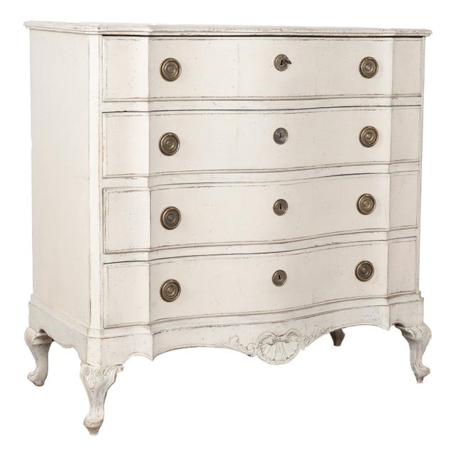 Late 18th Century White Painted Large Rococo Chest of Four Drawers, Denmark For Sale
