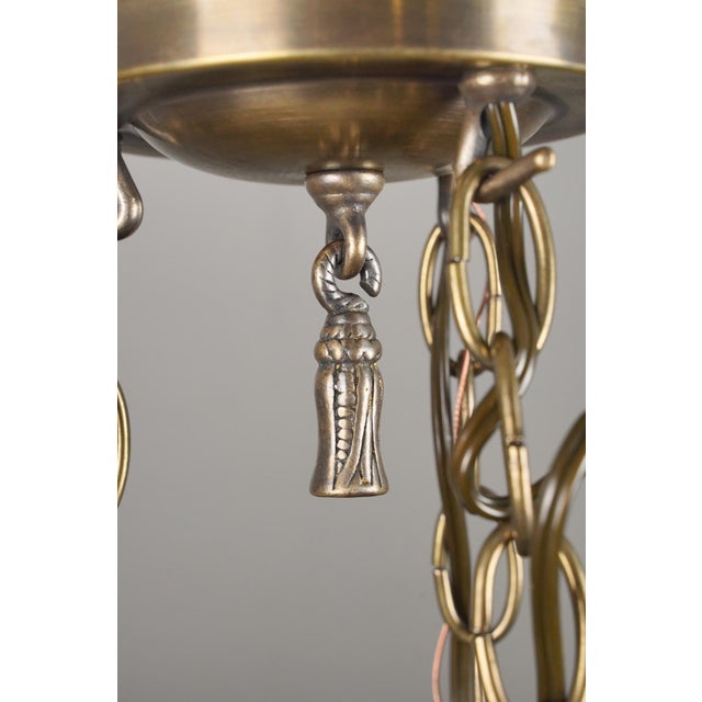 Mid 20th Century Restored White Fluted Glass Bowl Brass Chain Pendant Light For Sale - Image 9 of 11