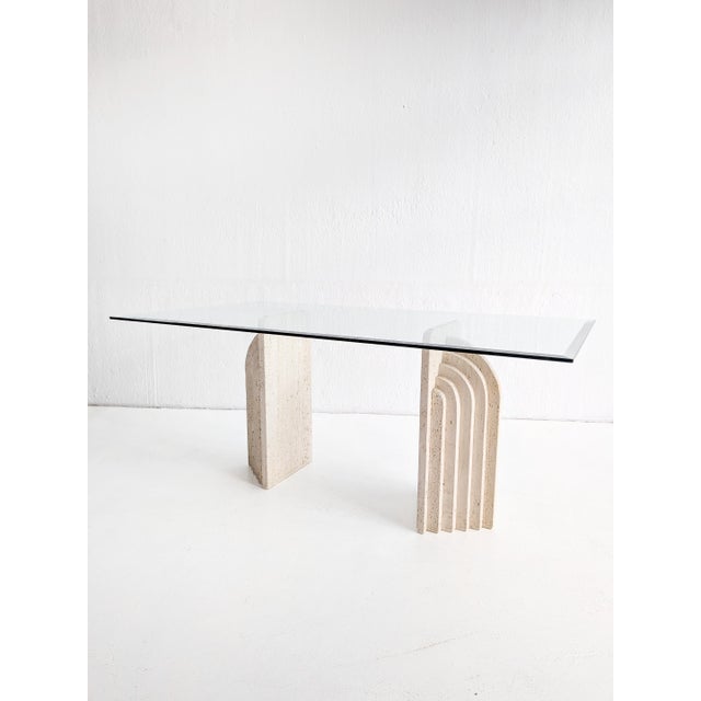 Travertine and Glass Dining Table with Sculpted Legs, 1970s For Sale - Image 12 of 12