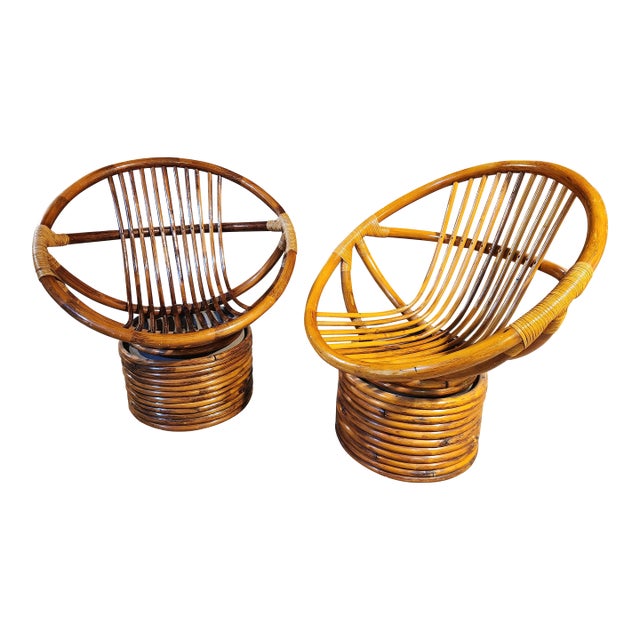 Set of Rattan Swivel Lounge Chairs and Glass Top Table. Circa 1970s For Sale