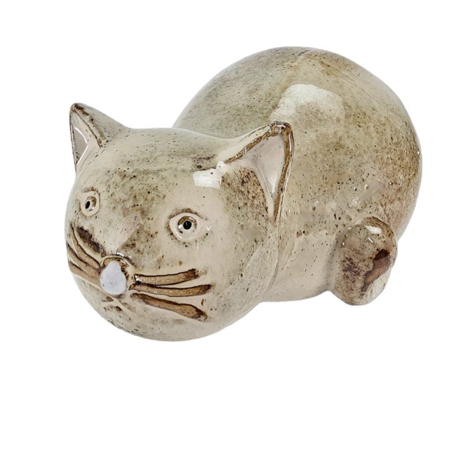 Rustic Art Pottery Fat Cat Stoneware Figurine For Sale - Image 3 of 9
