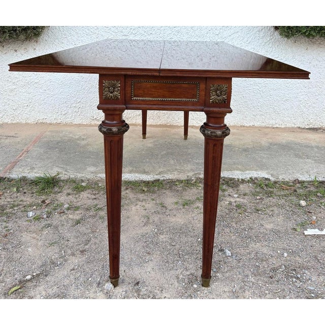 Brown Louis XVI Style Table in Mahogany Colour with Bronze Ornaments, 1900 For Sale - Image 8 of 12