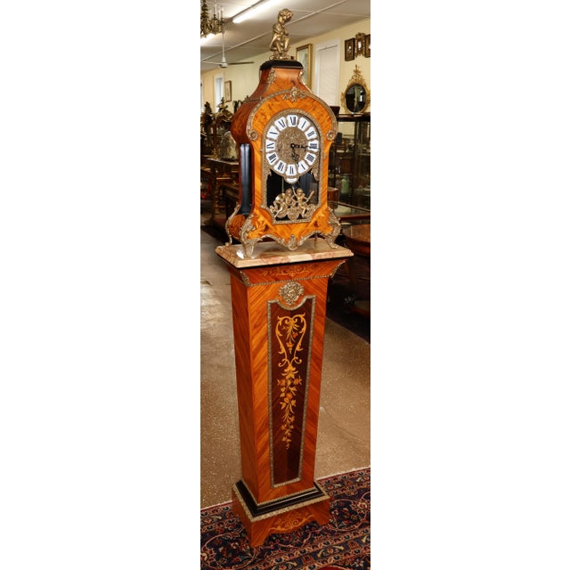 Louis XV French Style Inlaid Ormolu Mounted Hermle Mantel Clock With Pedestal Dimensions : Clock - 30" Tall X 13.5" Wide X...