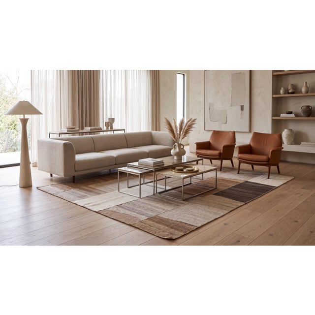 Elevate your space with this exquisite contemporary handmade wool kilim rug, masterfully crafted to blend organic texture...