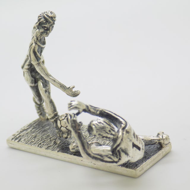 Silver Vintage Italian Penalty Kick Soccer Scene Figurine in Sterling Silver 925, Arezzo, 1980s For Sale - Image 8 of 13